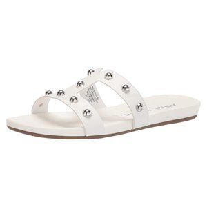 Anne Klein Women Slip On Slide Sandals Ely Size US 9.5M White Studded Silver